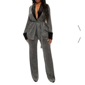 Naked wardrobe shimmer and velvet pant suit set